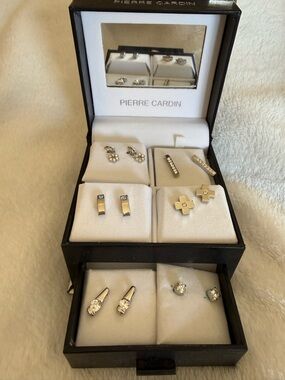 Pierre Cardin Silver-Tone Multi-Style Cufflink Set with Clear Accents